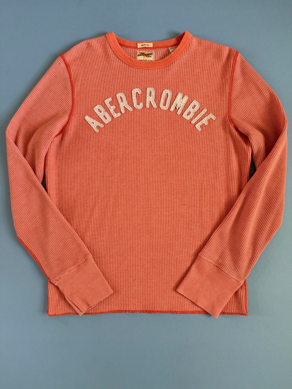 Vintage Abercrombie Waffle Knit Thermal Orange Y2K Muscle Spellout Long Sleeve